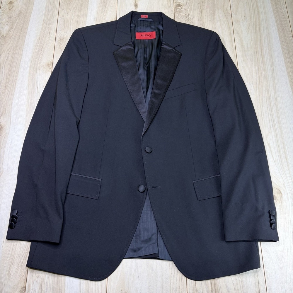 Hugo Boss Red Label Virgin Wool Tuxedo Blazer Mens 42R Black Dinner Coat